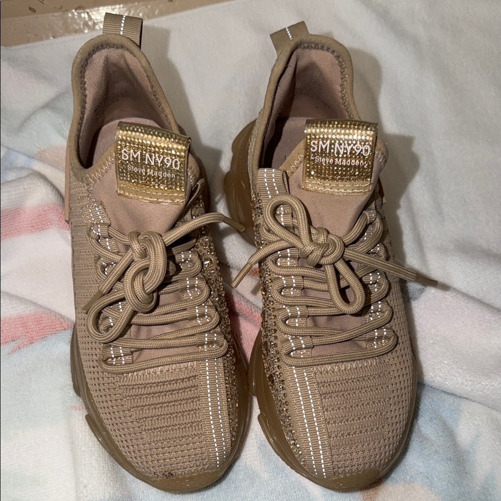 Steve Madden Tan Knit SM NY90 Slip-On Sneakers